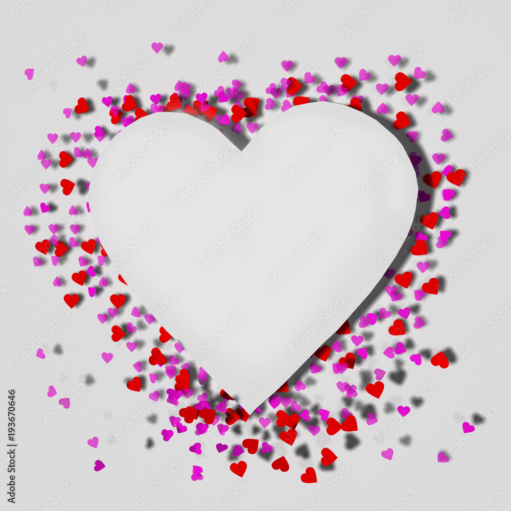 heart paper white inside pink and red hearts  - 3d rendering