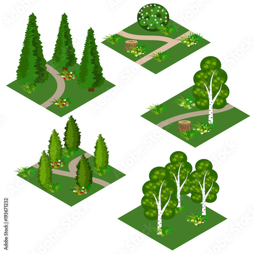 Landscape isometric tile set. Cartoon or game asset
