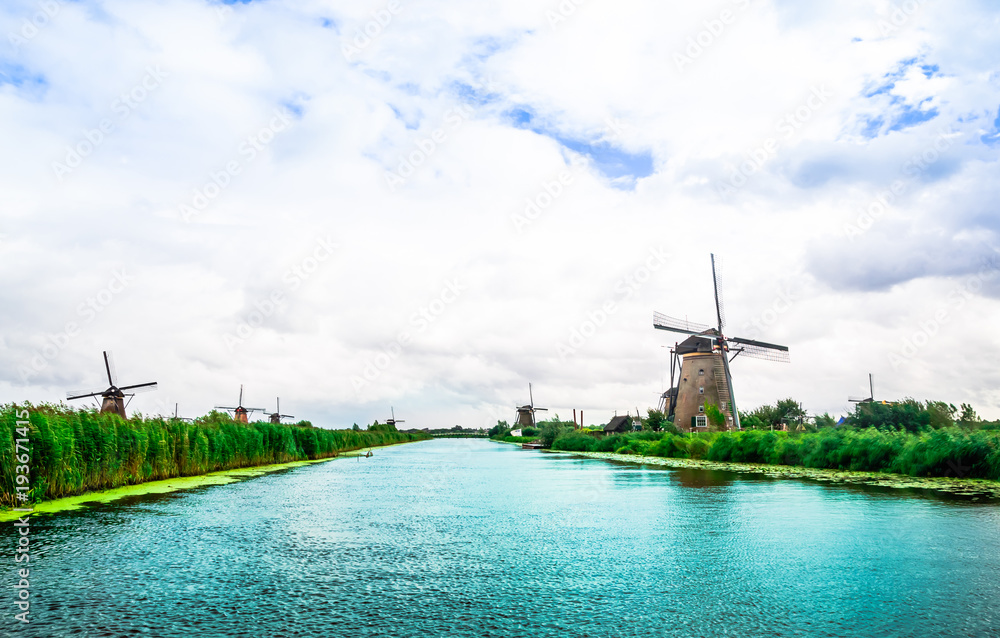 Fototapeta premium View on historical windmills by Kinderdijk - Netherlands