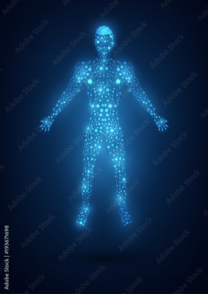 Abstract body with mesh on blue background. illustration vector design