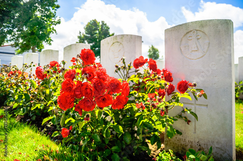 Canvastavla View on British cemetery by Ypres in Belgium