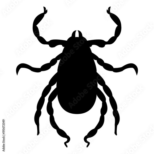 Vector image of a silhouette of a tick on a white background.