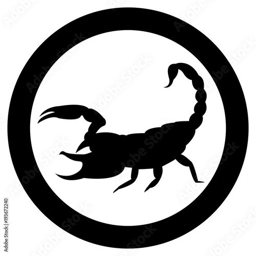 Vector image of a silhouette of a scorpion on a white background.