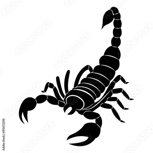 Vector image of a silhouette of a scorpion on a white background.