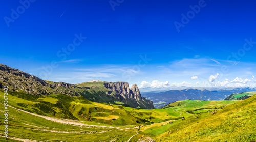 View on Schlern mountain and Seiser mountain pasture in South Tyrol