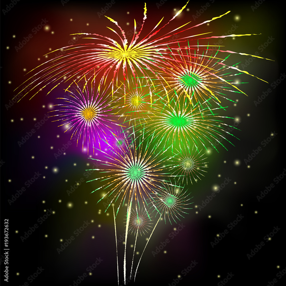 Fototapeta premium Vector image of salute. Fireworks on a black background.