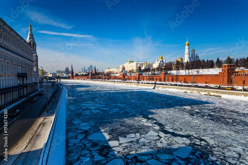 Kremlin and Ivan Great Bell Tower at winter in Moscow, Russia