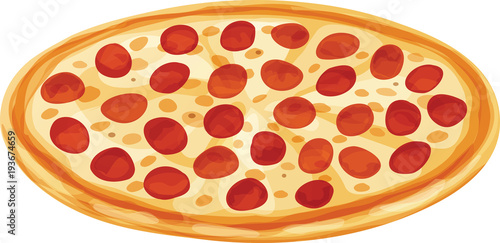 Whole Pepperoni Pizza. Isolated vector illustration on white background.