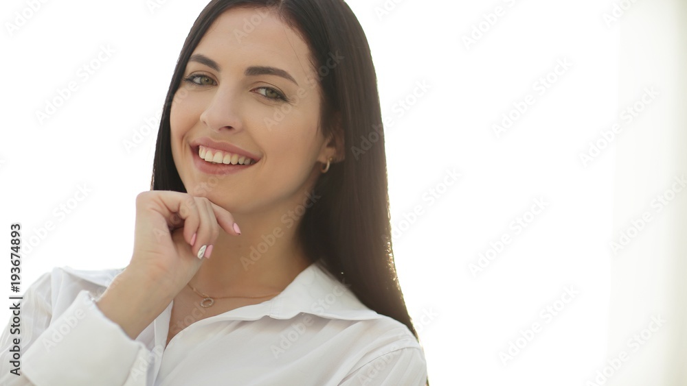 close-up face of modern successful young woman close-up face of modern successful young woman