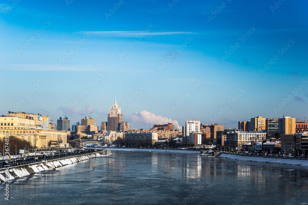 Moscow river in winter time. Moscow. Russia.