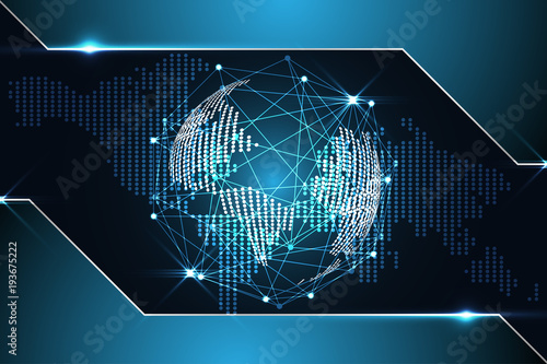abstract technology background concept digital world map dot metallic blue on hi tech future design