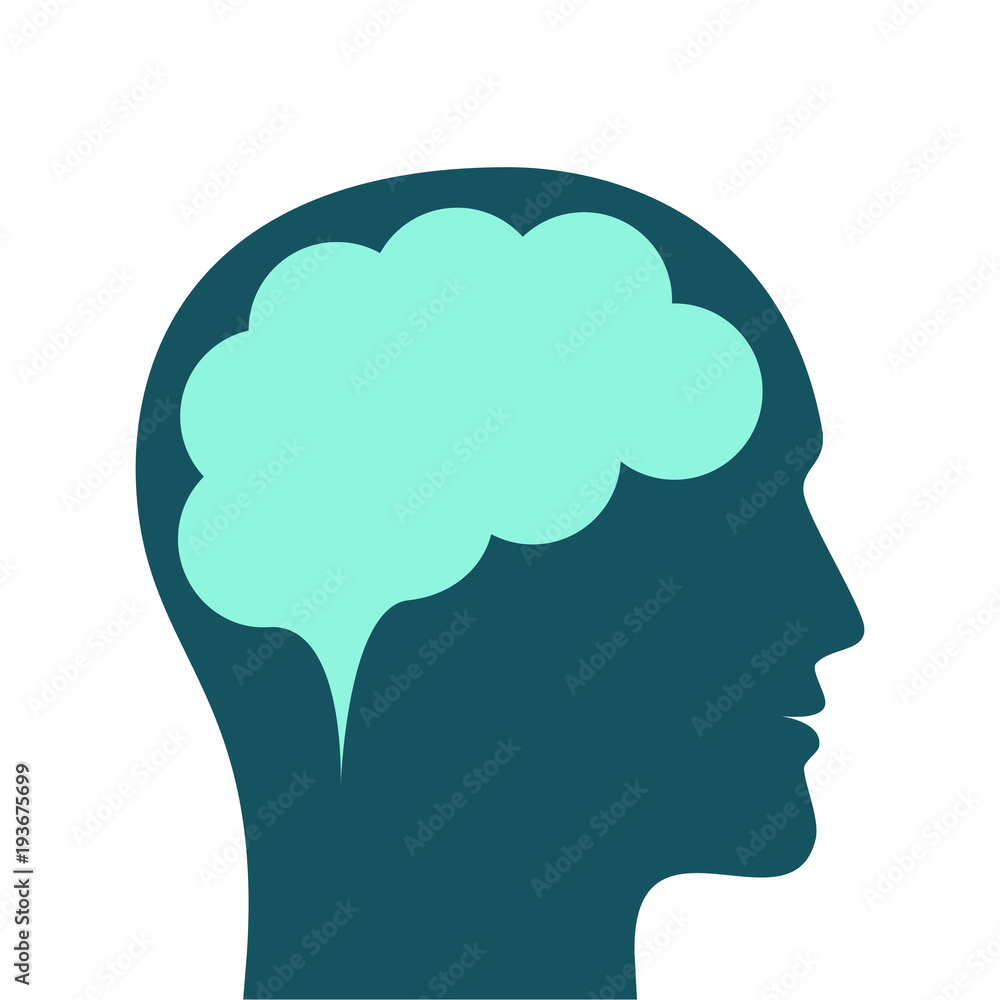 Abstract outline human head with thought in brain. Vector illustration isolated on white background Abstract outline human head with thought in brain. Vector illustration isolated on white background