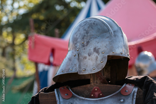 Close up of Medieval Knight's Silver Helmet