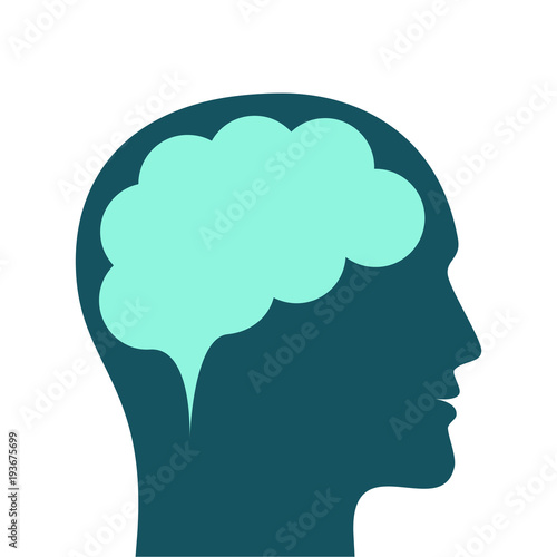 Abstract outline human head with thought in brain. Vector illustration isolated on white background