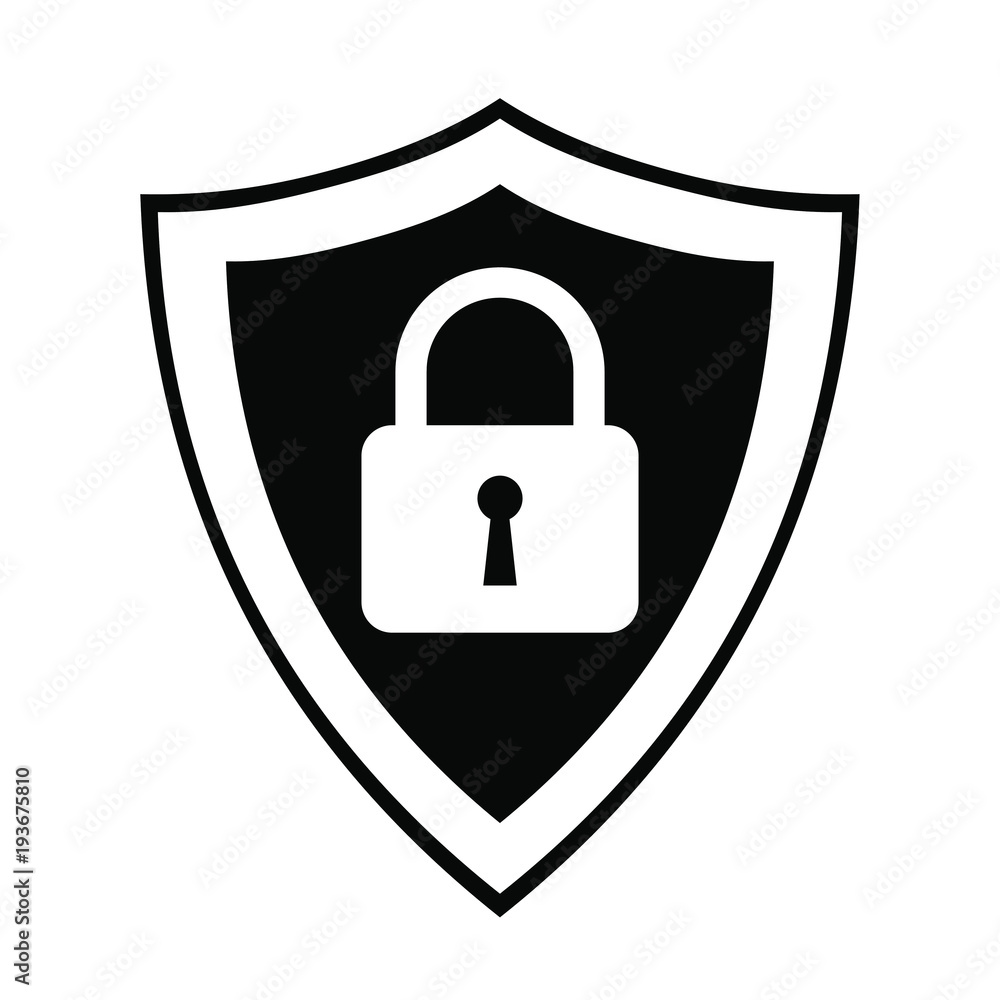Secure internet icon. Protective shield sign digital security with the image of a padlock. Symbol security protection web. Abstract vector illustration. Secure internet icon. Protective shield sign digital security with the image of a padlock. Symbol security protection web. Abstract vector illustration.