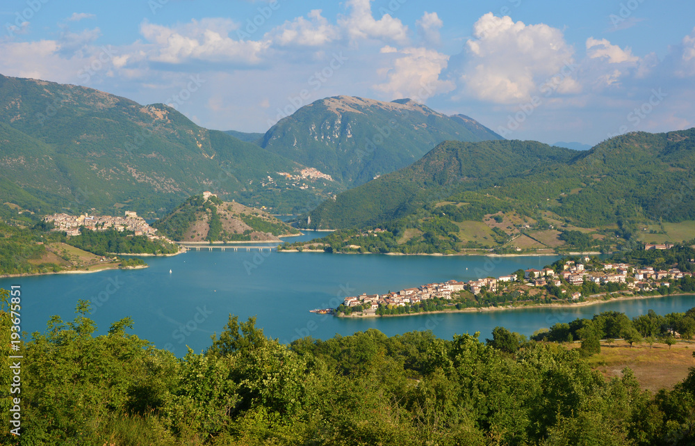 Turano lake (Rieti, Italy) and the town of Castel di Tora