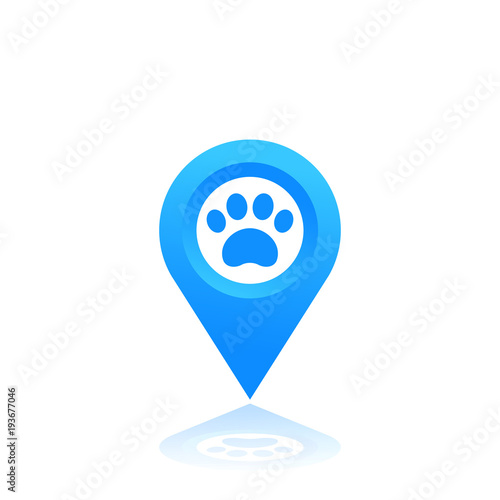 paw and location mark, vector icon, pet shop sign