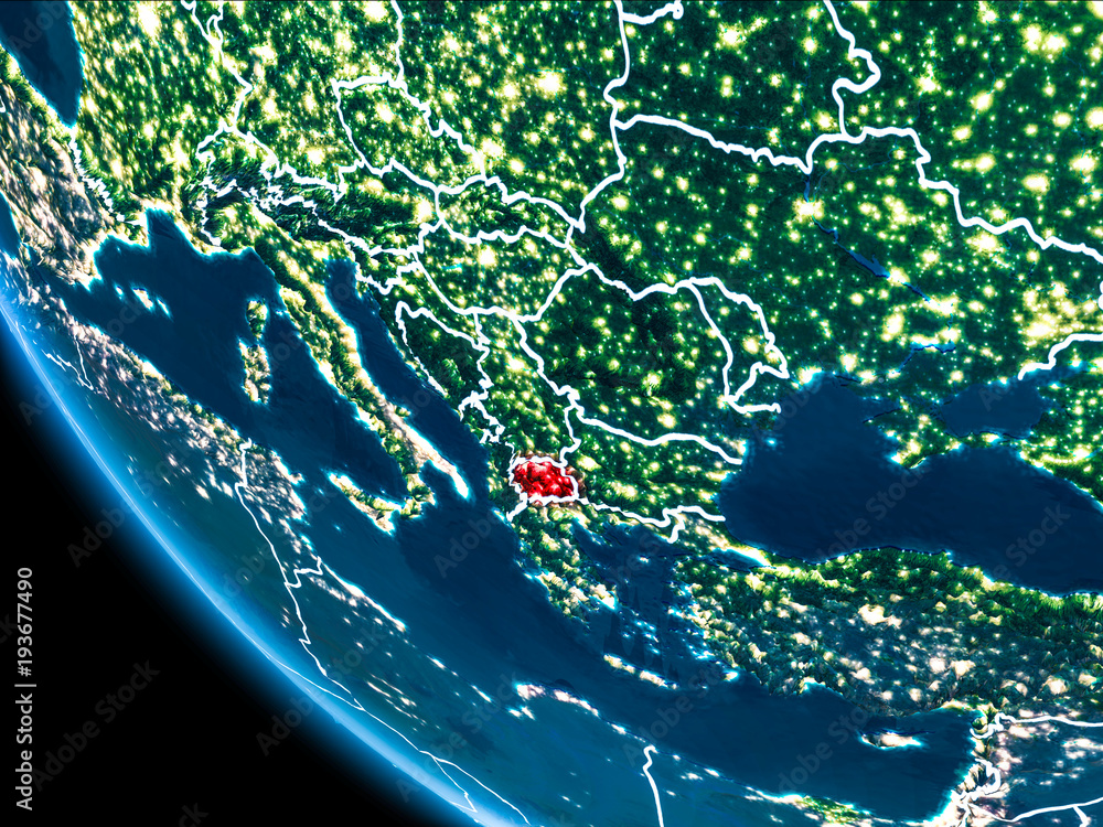 Orbit view of Macedonia at night