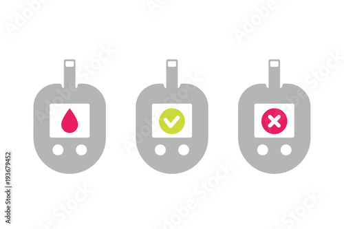 Glucose meter icons on white, blood sugar monitoring