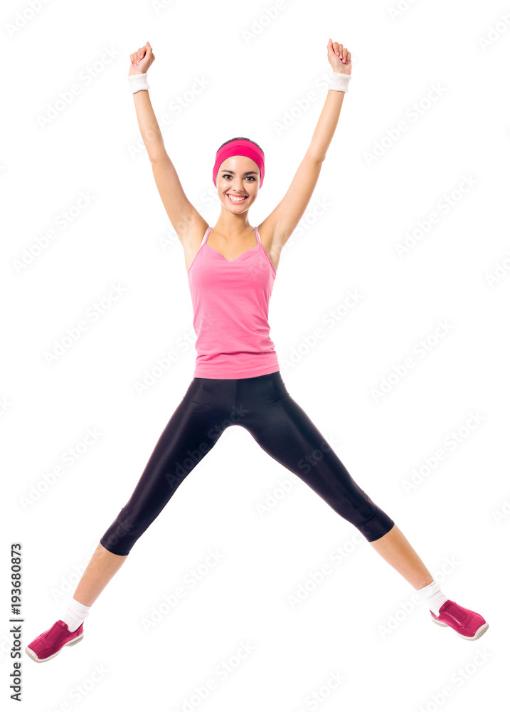 Woman doing fitness exercises, isolated