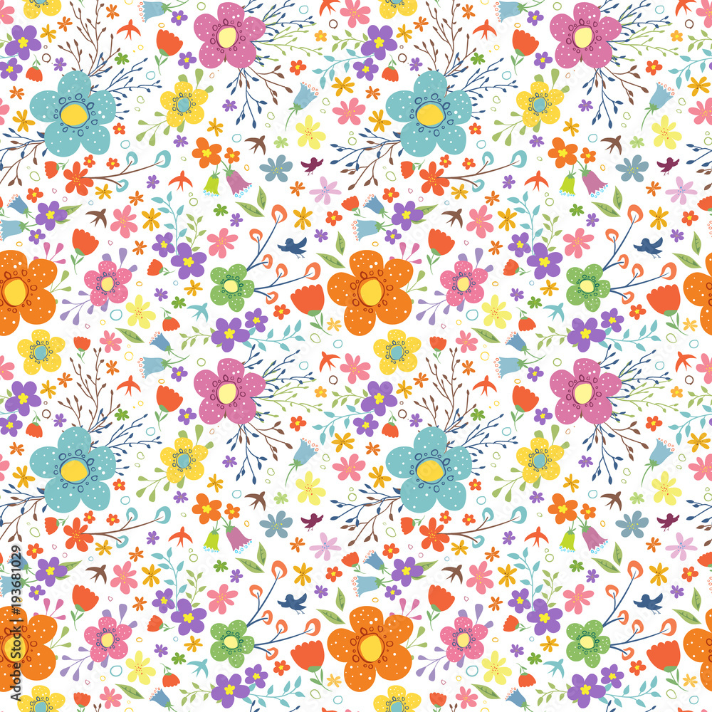 Seamless pattern. Floral background. Colorful spring flowers illustration. 