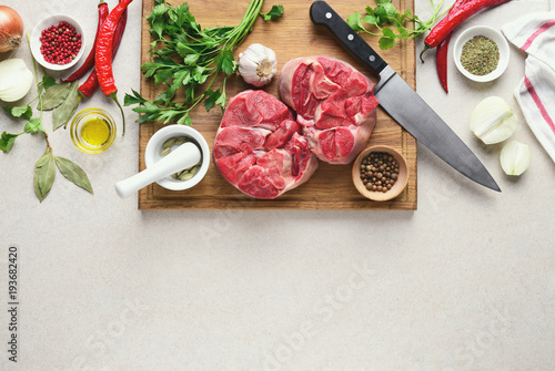 Beef stew ingredients on a kitchen table, culinary backround photo