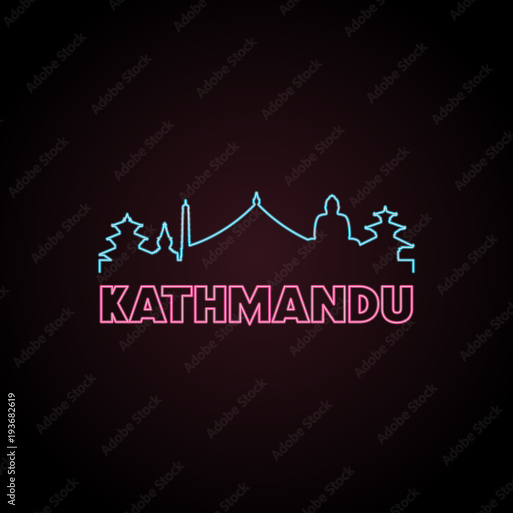 Kathmandu skyline neon style in editable vector file. Kathmandu skyline neon style in editable vector file.