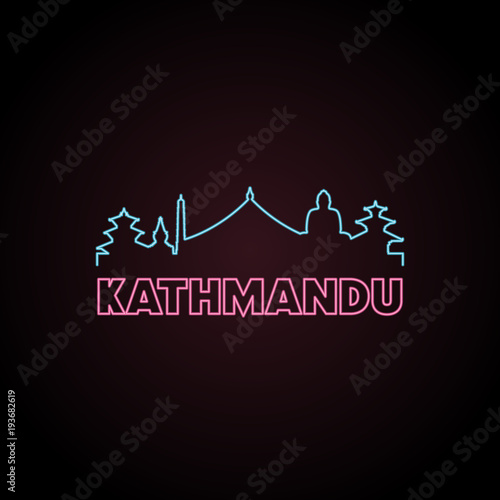Kathmandu skyline neon style in editable vector file.