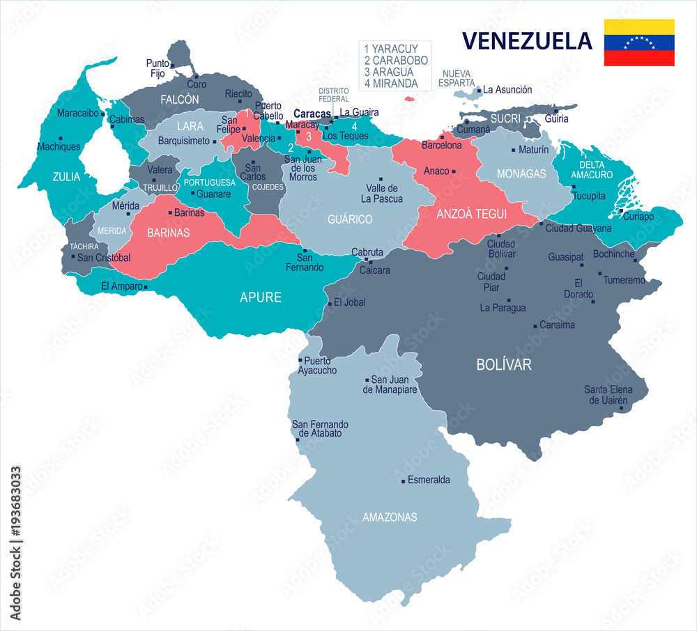 Venezuela - map and flag - Detailed Vector Illustration