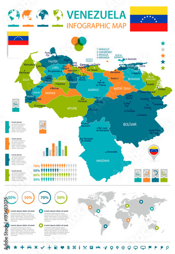 Photo Venezuela - infographic map and flag - Detailed Vector Illustration