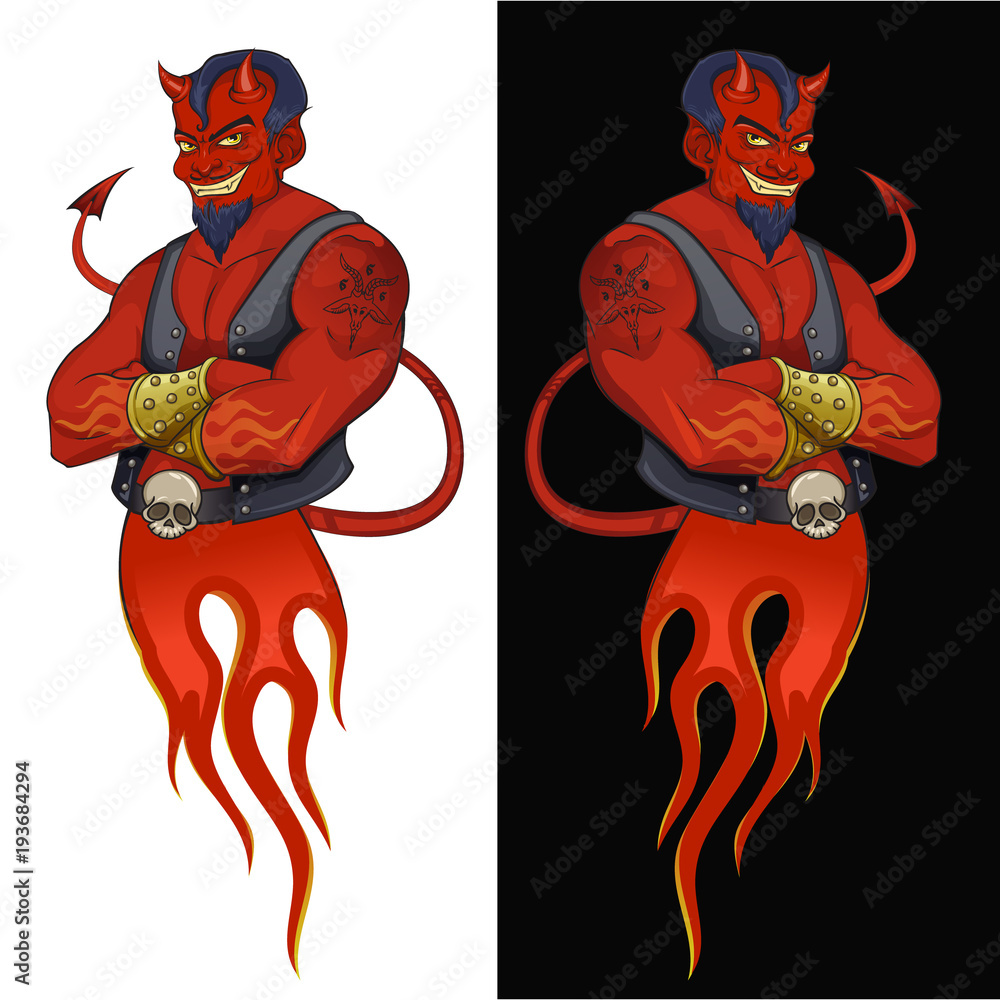 Red, black and white devil SPOTSOUND mascot 