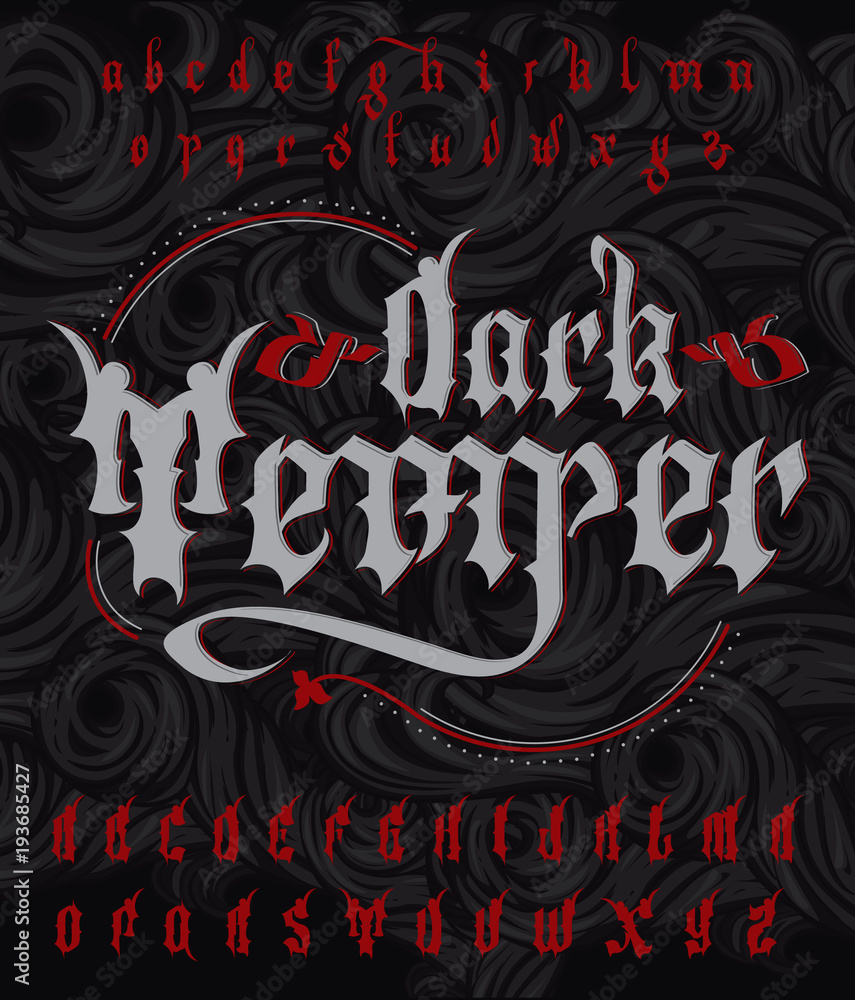 Dark temper typeface. Stylish Gothic font set with dark, mystical ...