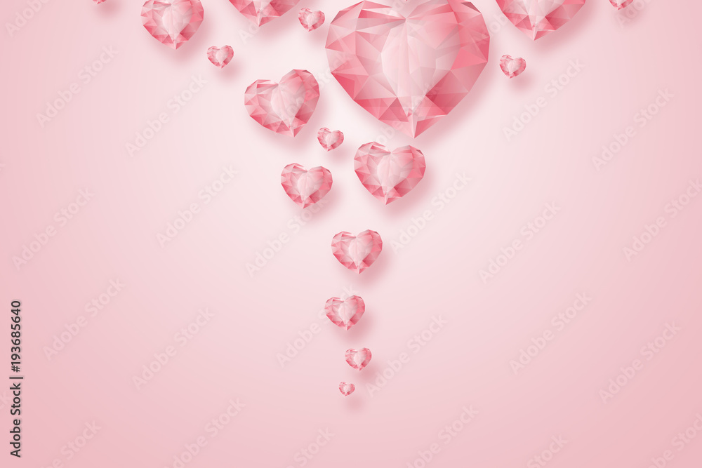 March 8, International Women's Day. Celebration concept, banner, poster, invitation, pink background, diamonds of the heart.