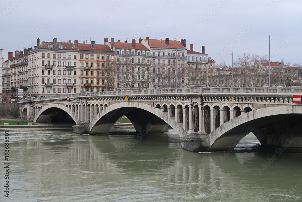Fototapeta premium The Rhône river and Wilson's bridge in Lyon, France