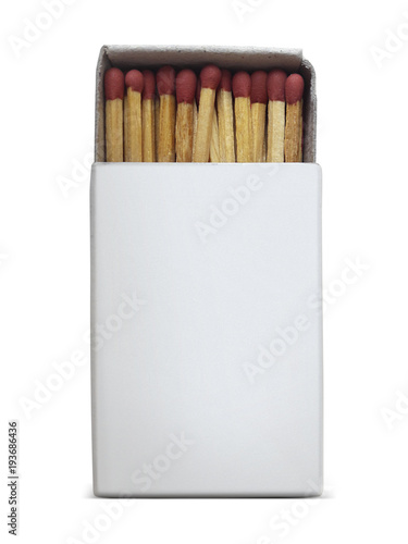A close-up of wooden matches in a box