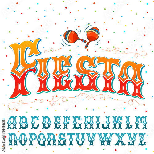 "Fiesta" typeface set. Hand crafted font for festival or celebration events in traditional Mexican style.