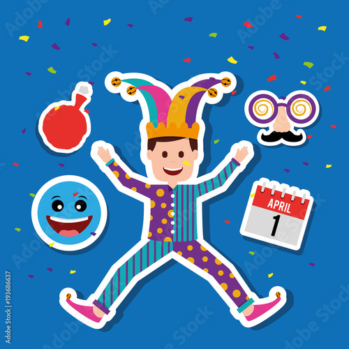funny man celebratiing with jester hat and clothes