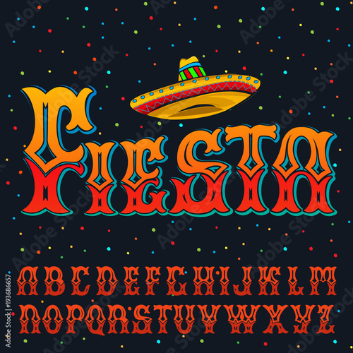"Fiesta" typeface set. Hand crafted font for festival or celebration events in traditional Mexican style.