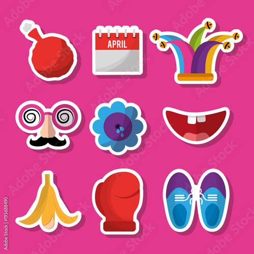 collection prank tricks fools day celebration vector illustration