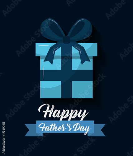 happy fathers day blue wrapped gift box ribbon bow decoration vector illustration