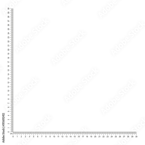 Corner ruler 30 cm. Ruler angle 30 cm. Measuring tool. Ruler grid 30 cm. Centimeter size indicators. Vector AI10