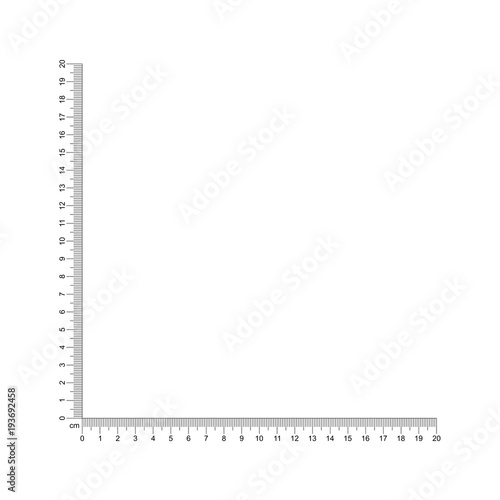 Corner ruler 20 cm. Ruler angle 20 cm. Measuring tool. Ruler grid 20 cm. Centimeter size indicators. Vector AI10