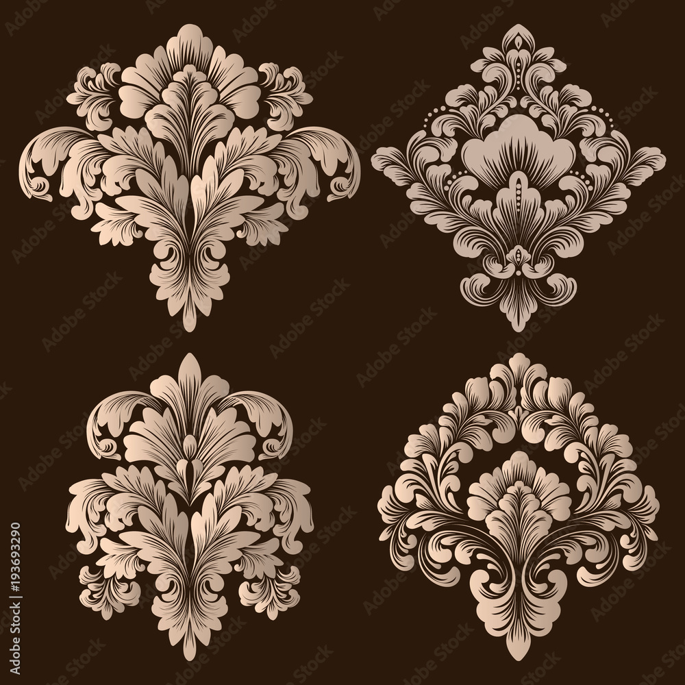 Fototapeta premium Vector set of damask ornamental elements. Elegant floral abstract elements for design. Perfect for invitations, cards etc.
