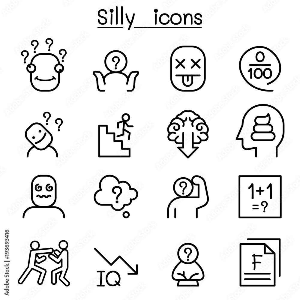 Stupid, foolish, Silly icon set in thin line style Stupid, foolish, Silly icon set in thin line style