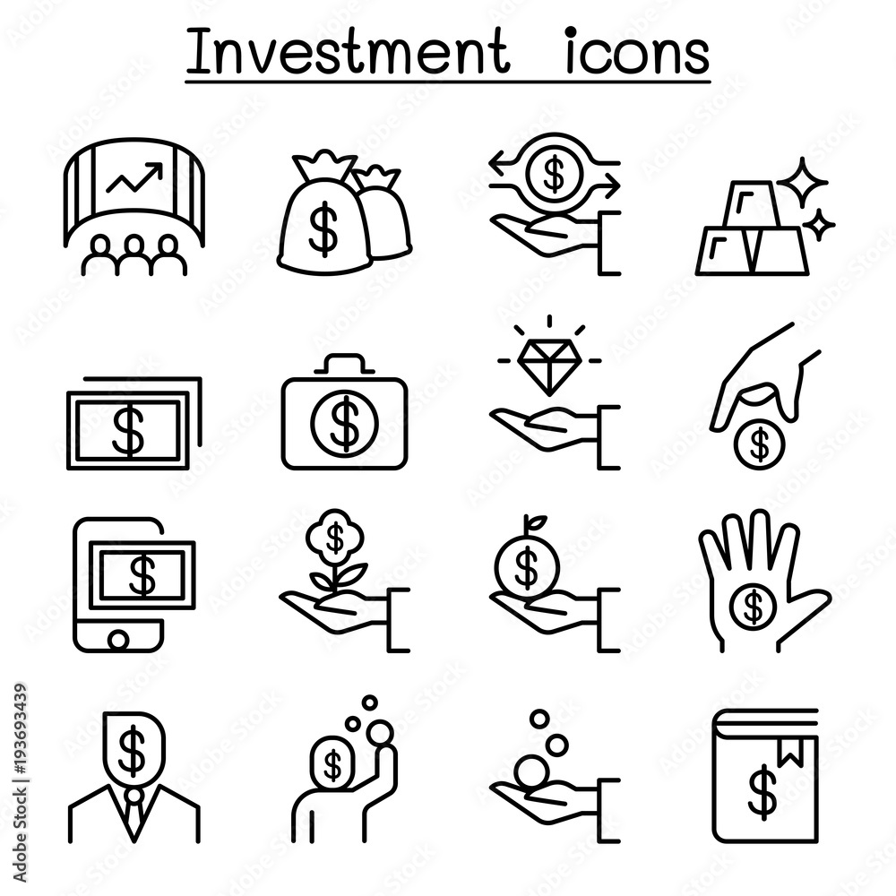 Investment icon set in thin line style Investment icon set in thin line style