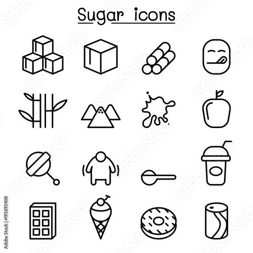 Sugar icon set in thin line style