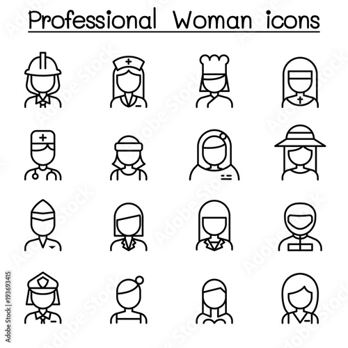 Professional woman icon in thin line style