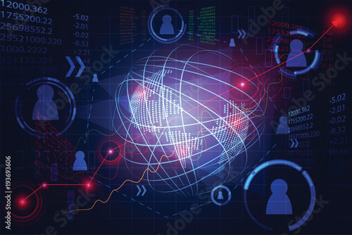 abstract technology business play stock market :world digital link network connection, business man link :have a business connection, Graph line up and down concept : Business connections to the world