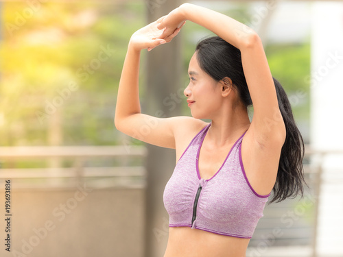Free Download Asian cute woman relaxing with yoga in outdoor park - GFXLoad