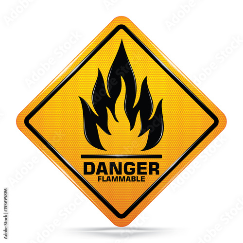 Flammable material hazard sign isolated on white background, Attracting attention,Compulsory, Control ,practice, Security first sign, Idea for graphic,web design,EPS10